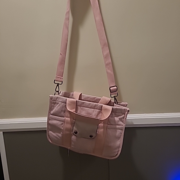 Baby Pink Corduroy Womens Tote Bag Collapsible Crossbody Purse - Picture 2 of 14